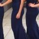 Perfect Navy Blue Bridesmaid Dress - Mermaid Off Shoulder Sweep Train with Beading Lace from Dressywomen
