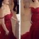 Elegant Off-Shoulder Tulle Mermaid Red Prom/Evening Dress with Sequins