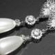 White Teardrop Pearl Bridal Earrings Swarovski White Pearls Silver Cubic Zirconia Earrings Wedding Pearl Jewelry Bridal Pearl Earrings