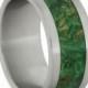 Green Box Elder Burl Wood Ring with Titanium Shoulders and Sleeve, Ring Armor Included