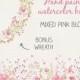 Floral border in watercolors: hand painted mixed pink blooms; watercolor clip art; wedding clip art - instant download