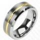 Energy - Solid Flat Band with Golden Groove Brushed Silver and Gold Tungsten Carbide Ring
