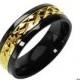 High Roller Ring - Miniature Semi Prism Design Glossy Gold Finish with Black Border Titanium Ring