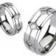 Vitality - Multiple Grooves Titanium Comfort Fit Ring with Cubic Zirconias