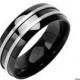 Zenith - Double Silver Stripe Black and Titanium Comfort Fit Wedding Band