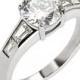 Exquisite - Classic Round Cut Cubic Zirconia Stone Engagement Ring with Tapered Baguettes