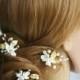 Bridal Hair Pins Wedding hair pins Flower hair pins Pearls hair pin Bridal hair flower Gold hair accessory Clay flower