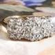 Antique Edwardian Vintage 1920's Old European Cut Diamond Triple Floral Halo Engagement Wedding Anniversary Ring 18k Gold