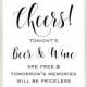 Tonight's Beer and Wine are Free, tomorrow's memories will be priceless, Beer & Wine Bar Sign, Wedding Bar Sign, Reception Sign, Printable