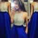 New Arrival Silver Sparkly Top and Royal Blue Bottom O-Neck Prom Dress for Party from Dressywomen
