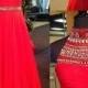 Sexy Halter Sweep Train Chiffon Backless Red Prom Dress With Rhinestone