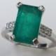 Edwardian Engagement Ring Unique Emerald Engagement Ring Large EMERALD Diamond Engagement RING Antique Engagement Ring Art Deco Engagement