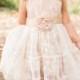 Short Lace Flower Girl Dress with Champagne Sash Flower Jewel Neck Sleevelss