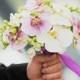 Wedding bouquet and boutonniere set, Clay bouquet with orchids and white freesias, Natural look bouquet