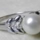 Pearl Ring Vintage Pearl Engagement Ring Pearl Engagement Ring Cultured Pearl 7mm Pearl 18k white gold diamond