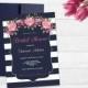 Navy Bridal Shower Invitation - Navy Stripe Invitation - Floral Shower Invite - Bridal Shower Invitation - Bridal Shower Invite