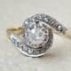 Antique Edwardian Art Nouveau Old European Diamond Engagement Ring in 18K Gold and Platinum