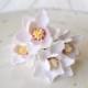 Hair bobby pin polymer clay flowers White magnolia Set of 3.