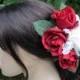 Red Roses and White Hydrangea hair flower  Cluster clip