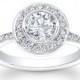 Ladies Platinum vintage engagement ring with 1ct Round White Sapphire Center and 0.50 ctw G-VS2 pave diamonds