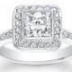 Ladies 14kt white gold vintage engagement ring with 1ct Princess Cut White Sapphire Center and 0.50 ctw G-VS2 pave diamonds