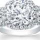 Women's 18k white gold diamond cushion halo three stone engagement ring 0.40 carats G-VS2 quality (3 center gemstones white sapphire)