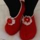 Pantofole rosse di lana, red slippers, wool slippers, gifts, babbucce, calze, scarpe, christmas, crochet, Natale, handmade, made in Italy