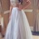 Chic Two Piece Silver Prom Dress - Bateau Cap Sleeves Floor-Length with Beading