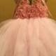 Tulle flower girl dress, Handmade custom, fully lined bodice, mauve-pink rosettes with pearls, 9m-girls 14 "The Ellasyn" DixieBellesandBeaus