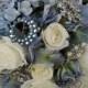 Wedding Brooch Bouquet Blue Hydrangea Vintage and New Jewelry,For Bride or Wedding Decor