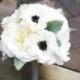 Gray, Cream, Black & White Silk Wedding Bouquet with Roses, Peonies, Anemones and Dusty Miller