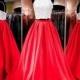 Gorgeous Two-piece Square Neck Red Floor-Length Prom Dress with Lace from Tidetell