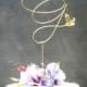 Gold Wedding Topper, Wire Cake Topper, Custom Initial Wire Wedding Cake Topper with Love Birds, Gold Cake Topper
