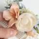 Ivory and Coral Flower Comb- Floral Hair Comb - rustic wedding Ivory headpiece- bridal hair comb- Wedding Comb- Ivory Wedding Hair Comb