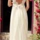 V-neck Cap Sleeves Sweep Train Backless Wedding Dress With Sash WD011