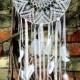 Large white crochet dream catcher, Dream catcher with crystals,  Bohemian wedding decor, Extra large dreamcatcher, Lace dreamcatcher