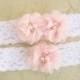 Lace Wedding Garter, Ivory Garter Set with Toss Garter, Bridal Garter with Chiffon Blossoms pearls and rhinestones