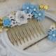 Bridal Hair Comb, Floral Hair Comb, Bridal Headpiece Set, Something Blue, Wedding Hair Comb, Bridal Hair Pin, Hair Pin and Comb Set