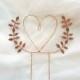 Rose gold heart wedding cake topper, Heart and leaves cake topper, Woodland cake topper, Rustic chic wedding, Woodland, Copper cake topper