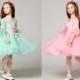 Green /Pink Flower short sleeve Girl Dress Flower Girl Dress Fully Lined Pegeant Drees Girl Dress