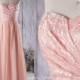 2016 Peach Bridesmaid Dress, Lace Sweetheart Wedding Dress, Strapless Prom Dress, Long Chiffon Prom Dress Floor Length (C005)