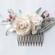 Bridal Hair Accessory- Floral Bridal Comb-Floral Beige Bridal Hairpiece-Bridal Hairpiece-Silver leaf bridal comb- Leaf Comb - Wedding comb