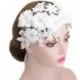 Wedding Bridal Organza Floral Forehead Headpiece, Bridal Pearls Hair Wrap Headband, Vintage Boho Floral Headband