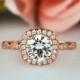 1.25 ctw Promise Ring, Vintage Style Engagement Ring, Man Made Diamond Simulants, Art Deco Halo Ring, Sterling Silver, Rose Gold Plated