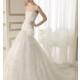 Elegant Fit N Flare Strapless Lace Floor Length Wedding Dress With Flowers - Compelling Wedding Dresses