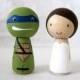 Teenage Mutant Ninja Turtle and his Bride, TMNT Kokeshi Doll Peg Doll Wedding cake Topper
