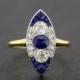 Art Deco Engagement Ring - Antique Art Deco Sapphire & Diamond Engagement Ring - Art Deco Navette Ring