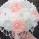 SALE! FREE SHIPPING! Wedding bouquet, Unique Fabric bouquet, peach brooch bouquet, alternative bridal bouquet, lace bouquet. Crystals