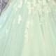 Beautiful Ivory lace and light blue princess tulle wedding dress