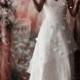 Gorgeous Long Ivory Wedding Gown with Handmade Sewn Flowers and Beaded Leaves